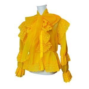 Item #A261  NANCY  Bold Feminine  Retro Glam Yellow Organza Ruffle Blouse NWOT M